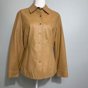 Tan Leather Button Down Shirt Jacket Womens Size M